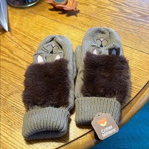 Critter Mittens with Brown Fur Detail